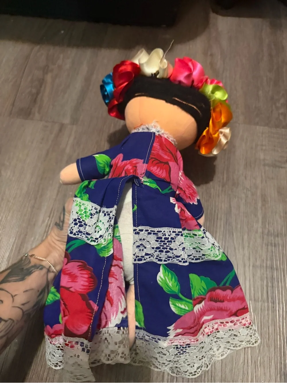 Handmade Floral Ribbon Hair Doll - Blue Dress
